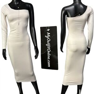 Angie Cream One-Shoulder Long Sleeve Bodycon Dress